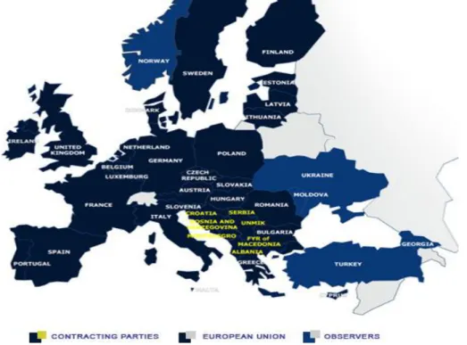 Fig. 1 I partners nella Comunità Energetica del Sud Est Europa: Paesi Membri e Osservatori