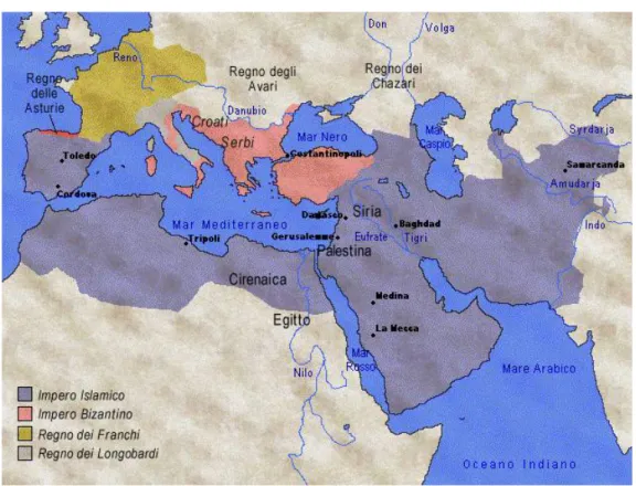Figura 3. Le conquiste islamiche sotto i califfi Omayyadi - 661-750 