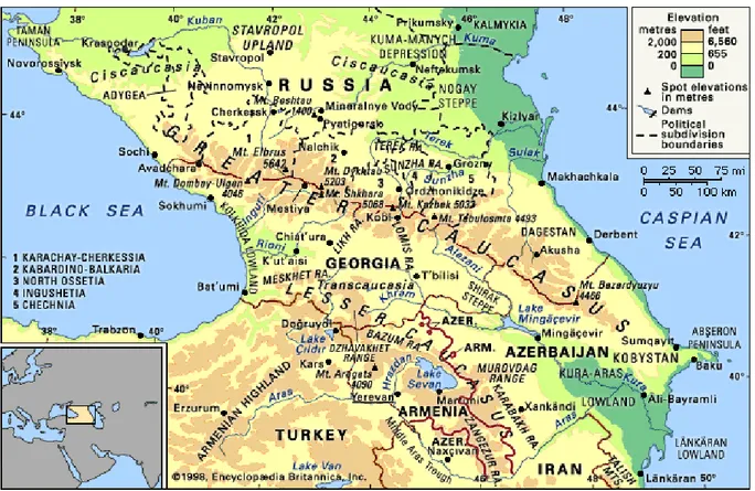 Figura 1. Mappa fisica del Caucaso 