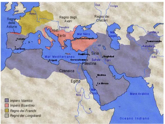 Figura 3. Le conquiste islamiche sotto i califfi Omayyadi - 661-750 