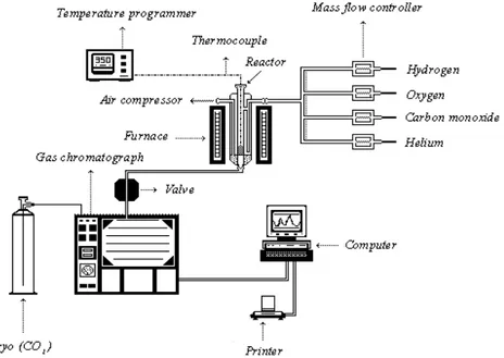 Figure  2.3.  Experimental  setup  for  low  temperature  CO  oxidation  and  preferential  oxidation of CO 