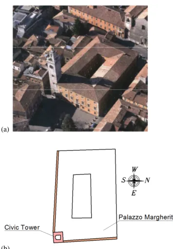 Table 1. Mechanical properties of masonry walls  E  (N/mm 2 )  G  (N/mm 2 )  ρ  (kN/m 3 )  tower (low)      2200  846  24  tower (top)  2400  860  24  palace walls   725  241  19 