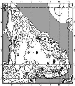 Figure 1.2 Bottom topography of Tyrrhenian Sea. 