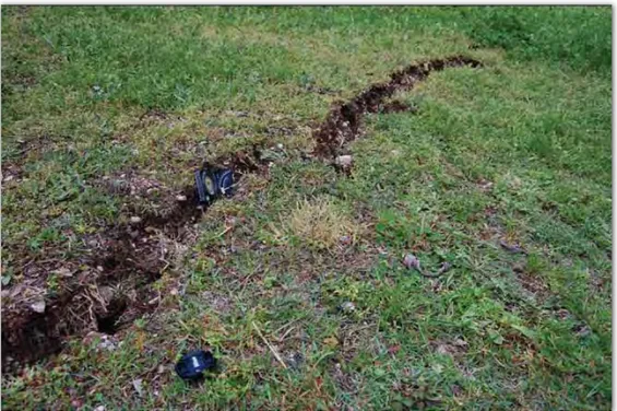 Figure 3.15 - Surface rupture along the Paganica fault with a maximum throw of 15 cm. 