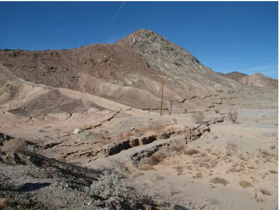 Figure 3.20 – Coseismic fault scarps at the base of the range forming a zone of distributed deformation 