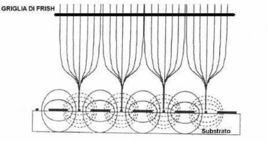 Figure 2.5: Drift line of the electric field inside a gas drift chamber with microstrip as collecting electrodes.