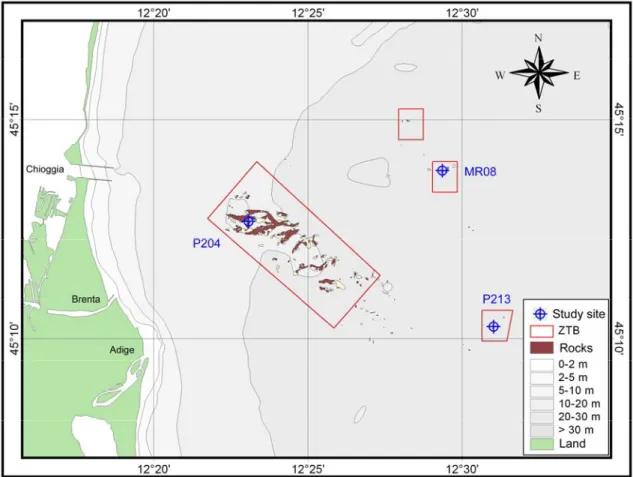 Figure 1. Map of study area, showing the three investigated sites. 