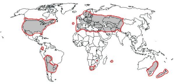 Figura 3 Distribuzione geografica di Cydia pomonella 