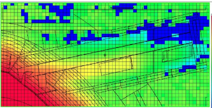 Figure 28: FMESH tally results with geometry plot visualized with 3DField after processing with MOPAR 