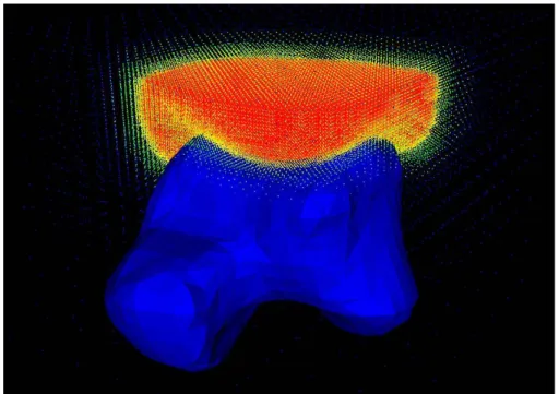 Figure 3.5: Distance map and mesh representation for the tibia and the talus, re- re-spectively.