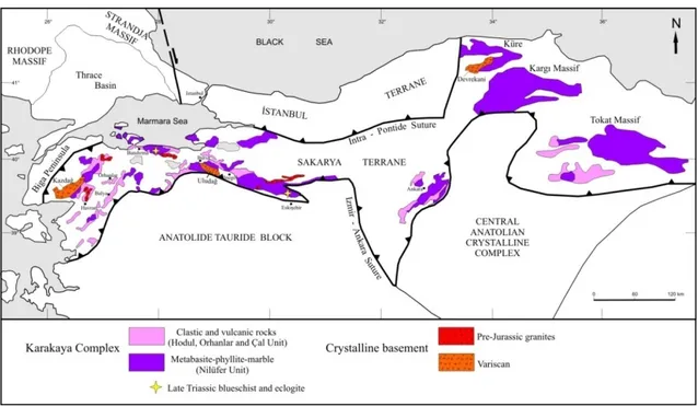 Figura 2. Outcrops of the Karakaya Complex. Modified from Okay &amp; Göncüoğlu (2004)