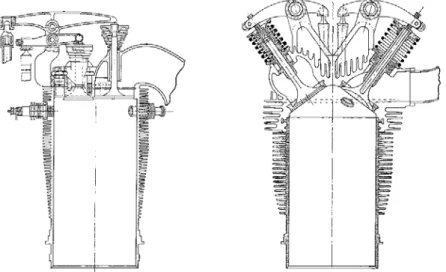 Figura 1 Sezioni del cilindro del Dragonfly (sx) e quello disegnato a Farnborough (dx)  per rimpiazzarlo, di forma simile a quello del Raf8 