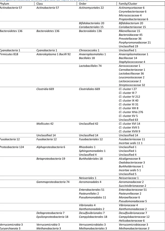 Tabella 1: Distribuzione filogenetica delle sequenze geniche di SSU rRNA (1998-2006) dei filotipi procariotici del  tratto gastrointestinale umano, riportate da Rajilić et al
