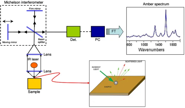 Figure 3.15. Main components of the FT-Raman spectrometer used to analyse amber  samples