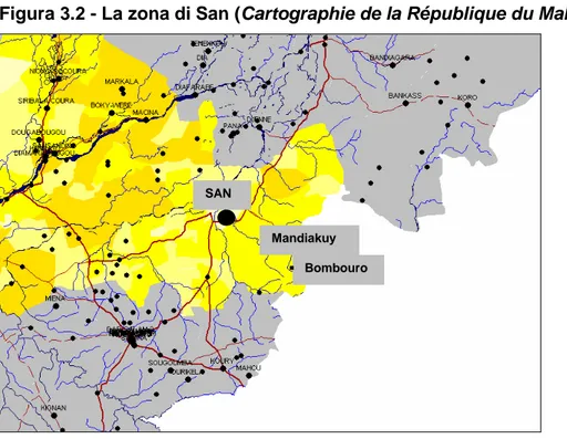 Figura 3.2 - La zona di San (Cartographie de la République du Mali) 