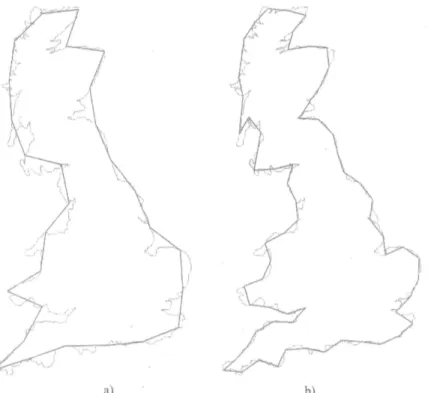 Figura 2.6.2 – Misura della costa della Gran Bretagna utilizzando due diversi step. 