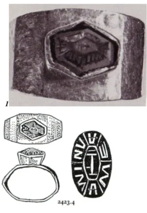 Fig. 1: Anello d’oro con iscrizione in senso antiorario “ANIMA MEA” (ripr. da R.. Birley, Vindolanda