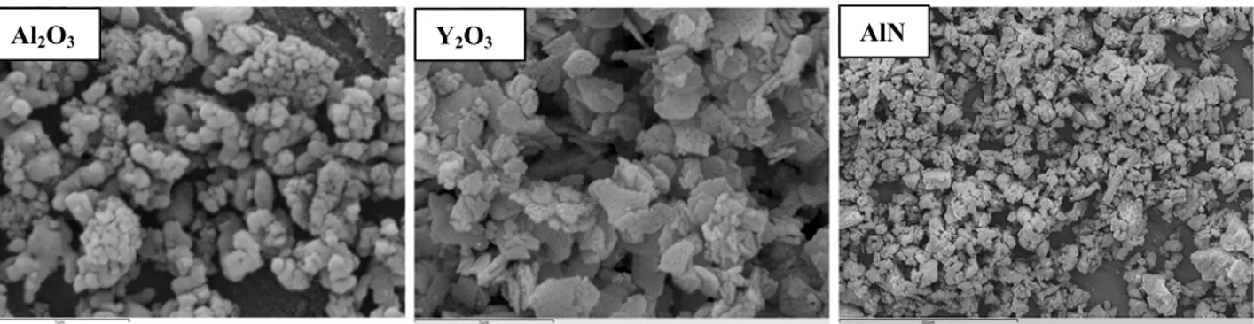 Fig. 5.2: SEM images showing the morphology of powders of the sintering additives utilized for the  composites production