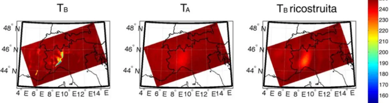 Figura 5.12 – Caso studio sul Piemonte del 24 novembre 2002, ore 12:00 UTC, canale  53.845 GHz 