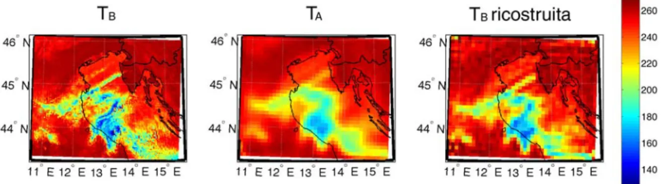 Figura 5.21 – Caso studio sul Mar Adriatico del 28 febbraio 2004, ore 6:00 UTC , canale (183.310±17.000) GHz 