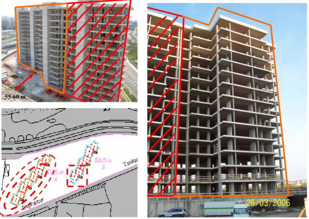 Figura 3.8: Planimetria di Punta Perotti ed immagine dell’edificio a torre strumentato 55-60 m 