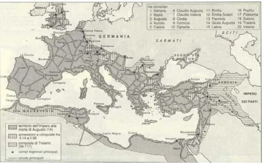 Figura 1. Mappa stradale dell'Impero romano fino alla sua massima  espansione 