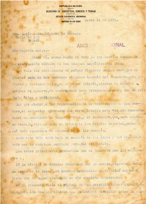 Figura 7a. 1923. Carta a María Luisa Sánchez de Ferrara (Archivo Nacional de la República de  Cuba, La Habana: autorización del 16 de enero de 2017).