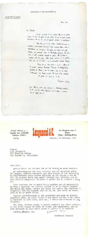 Fig. 13. Lettera di Gianfranco Contini  a Pier Maria Pasinetti del 26 ottobre  1951, conservata nel Fondo «Pier Maria  Pasinetti» del CISVe.