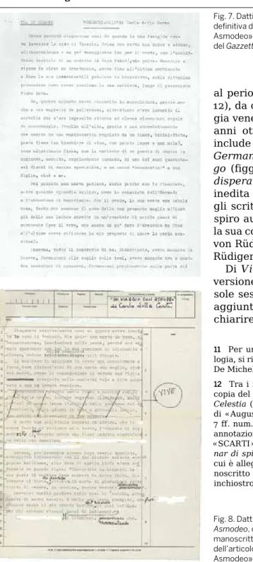 Fig. 8. Dattiloscritto In viaggio con  Asmodeo, con evidenti tagli e correzioni  manoscritte, per la versione definitiva  dell’articolo «Cronoviaggio con  Asmodeo».