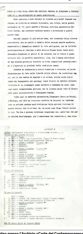 Fig. 10. Scaletta o sommario di un’edizione  del TG Veneto con gli appunti di della  Corte.