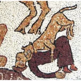 Fig. 3 El Chapalu da muerte al rey Arturo. Mosaico de la Catedral de Otranto (1165). 