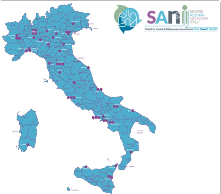 Fig. 1  Geographic distribution of Referral Centers currently involved in SANI project