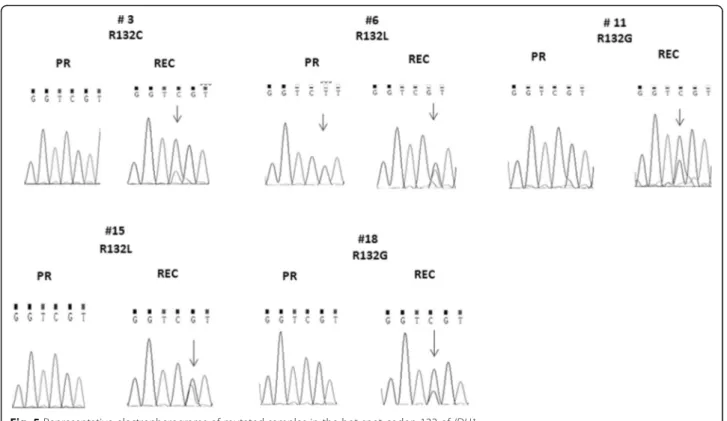 Fig. 5 Representative electropherograms of mutated samples in the hot-spot codon 132 of IDH1