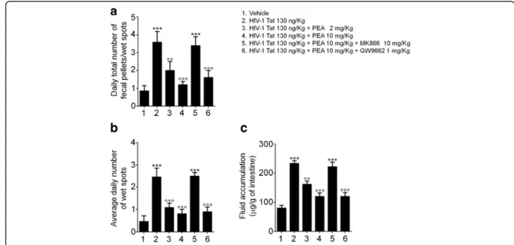 Fig. 1 Palmitoylethanolamide (PEA) improves diarrheal hallmarks in rats via PPAR α activation