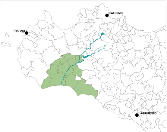 Fig. 1 - Inquadramento territoriale della Valle del Belice. Elaborazione di Giancarlo Gallitano.