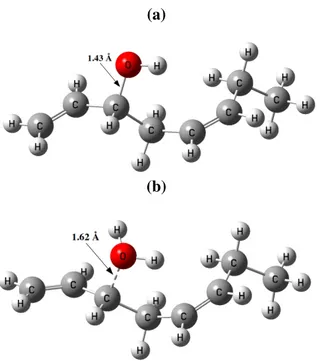 Figure 5.3: Fully optimized structures of 5.3a neutral, and 5.3b protonated cis-1,5- cis-1,5-octadien-3-ol molecule to oxygen site.
