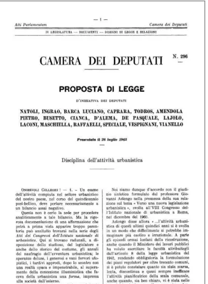 Figure 1 - Title page of the Natoli , Ingrao , Barca et al., bill  of July 26, 1963 