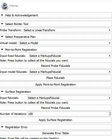 Fig. 2.  Developed GUI Module in 3DSlicer with all registration procedures.  