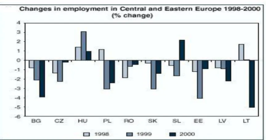 Figure   13 - Changes in Employment  in Central and Eastern Europe 1998  – 2000 (% change) 