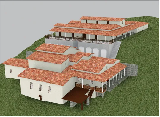 Fig. 7 – Modello 3D della parte residenziale e termale della villa d’otium relativa ai primi decenni  del II secolo d.C