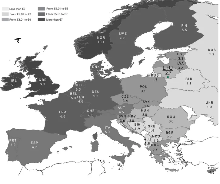 Figure 28. Marlboro price in Euro per 20 cigarettes, January 2013