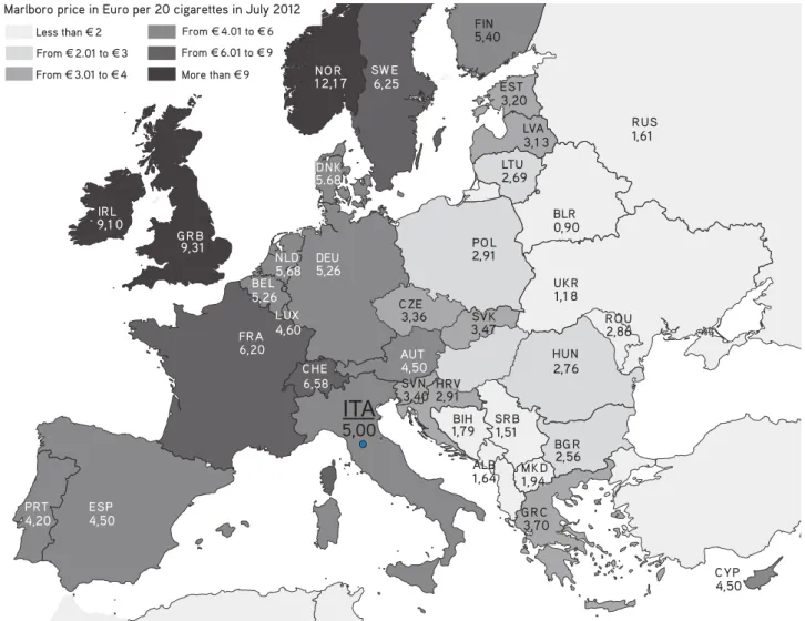 Figure 33. Retail selling prices in Europe in July 2012 (Marlboro brand)