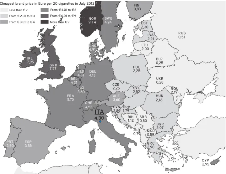 Figure 34. Retail selling prices in Europe in July 2012 (cheapest brand)