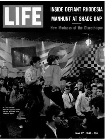 Fig. 12 - Cover of LIFE, Vol. 60, No. 21, May 27 (1966) featuring the media environment  designed by USCO for The World discothèque, Long Island, New York, 1966.