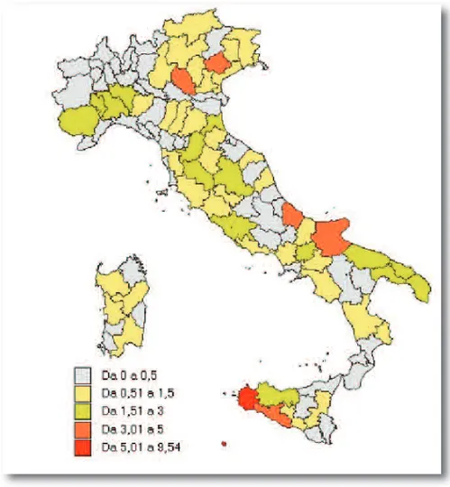Figura II.4 - Quota per provincia della superficie nazionale in produzione di uve da vino – 2009