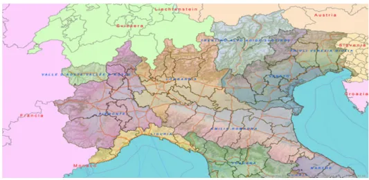 Figure 1:  Map of northern Italian land borders (Alpine arch)  