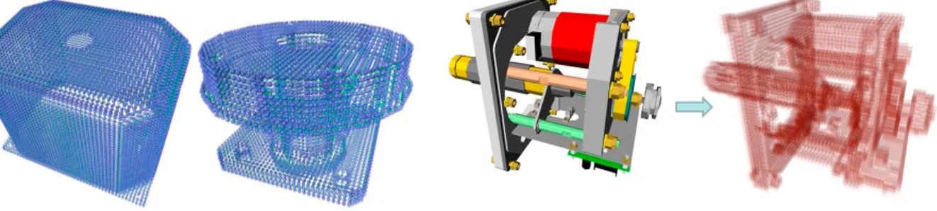 Figure 4: (Left) Two mechanical parts represented as pointshells with different spatial resolutions