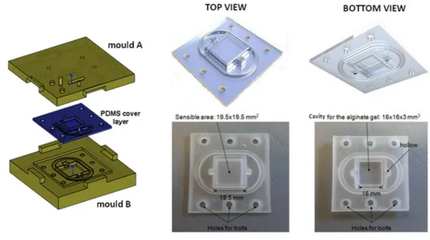 Figure 4. The PDMS cover layer: Fabrication procedure and final prototype. 