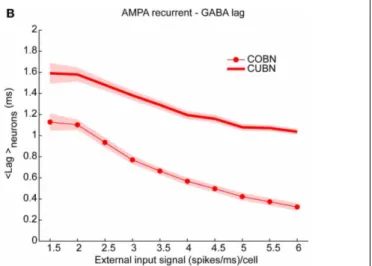 FIGURE 8 | Cross-correlation between AMPA and GABA inputs.