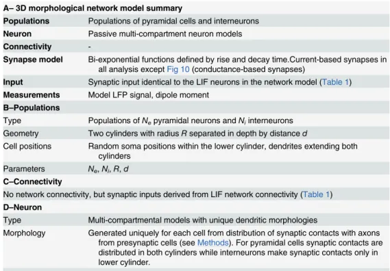 Table 3. Summary of 3D network model of multi-compartmental neurons.